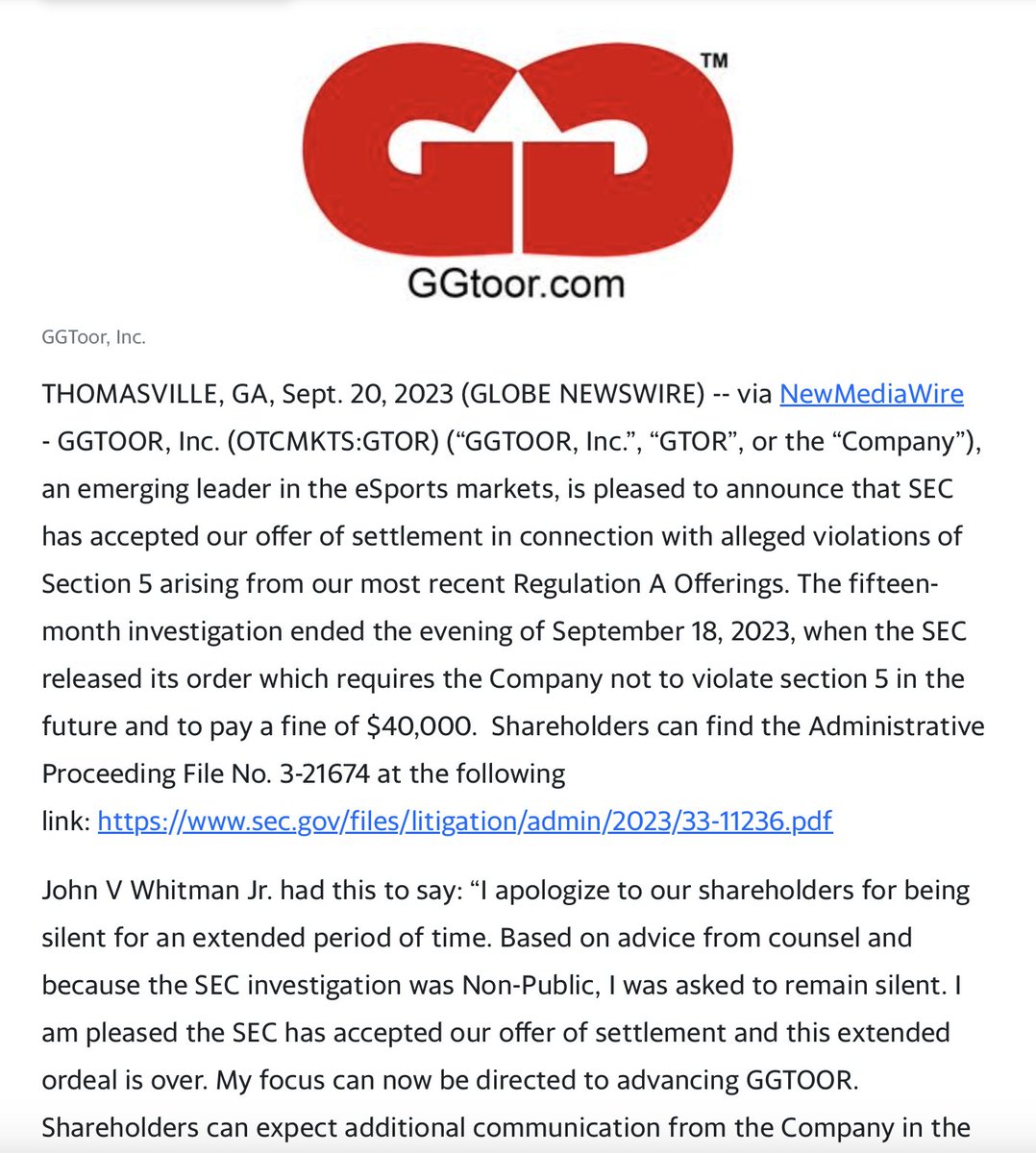 $GTOR PR Out cutt.ly/3wcCOuYY #AI #wsj #nytimes #business #reuters #IHub_StockPosts #forbes #marketwatch #cnn #bet #foxnews #latimes #Crainschicago #usatoday #barronsonline #IBDinvestors #cnnmoneyinvest  #ESPN #WGN #Apple #Tesla #Investors