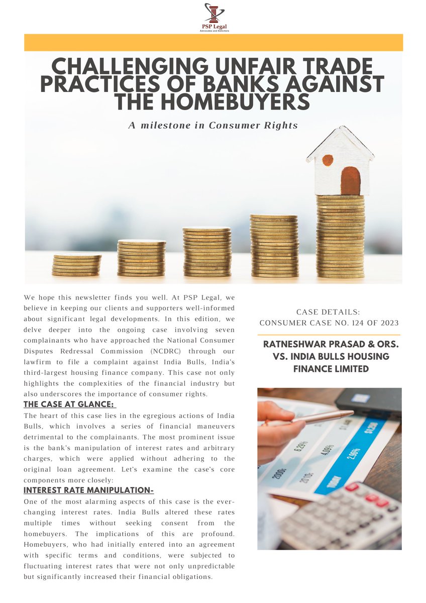 psplegalind's tweet photo. @psplegalind is well known for always taking a stand for the homebuyers. Our recent newsletter spotlights the ongoing battle of challenging the unfair trade practices of @ibhomeloans against the homebuyers. 

@A_Parolia @PiyushSingh_PSP 
#law #newsletter #homebuyers #NCDRC https://t.co/71wt6kFZwb