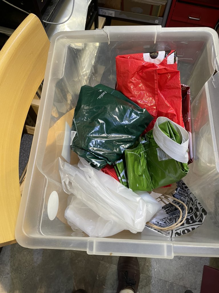 Down to our last few re-cycled plastic bags again. If you’re one of those who has a bag of bags you don’t have use for we’d be happy to take them for the shop as long as they are clean. #recycleplasticbags #reuseplasticbags #recycleplastic #greensheffield