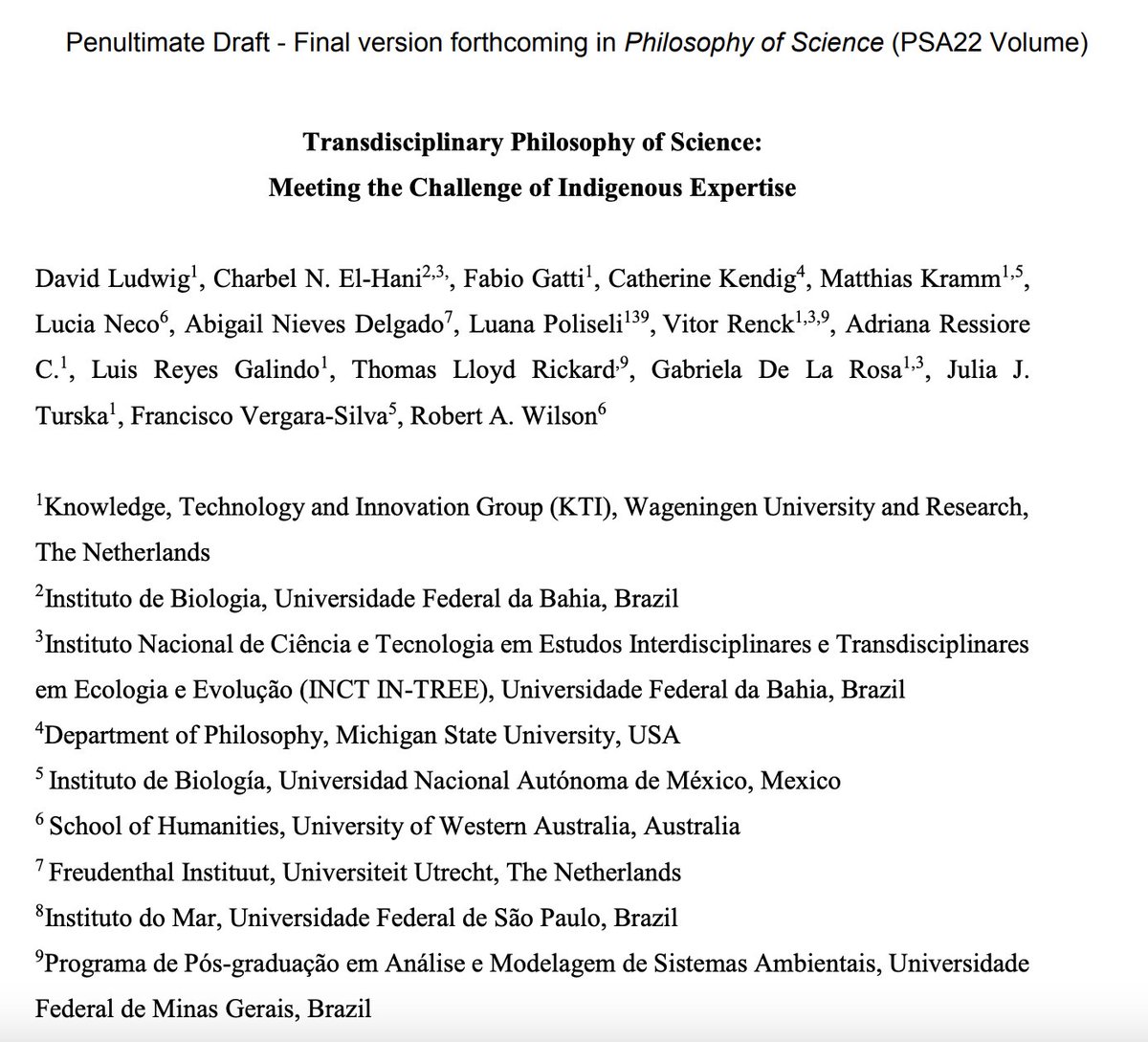Instead of patrolling the border between indigenous knowledge &amp; science, philosophers of science should contribute to methods for navigating the epistemic &amp; political complexity of transdisciplinary research. Check out our short &amp; programmatic paper here philpapers.org/archive/LUDTPO…