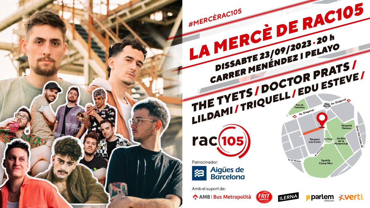 🎟️ I tenim cinc entrades dobles per entrar a la zona reservada amb càtering i accés a primera fila per gaudir dels concerts.

🎶 Què heu de fer? Doncs simplement seguir-nos i republicar aquesta piulada! #MercèRAC105