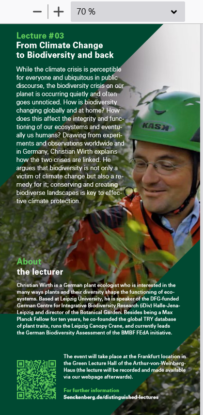 'From Climate Change to Biodiversity and Back': Distinguished Lecture @senckenberg by Prof. Christian Wirth @idiv at 10 October, 2 pm. You are very welcome to join a stimulating presentation and discussion.