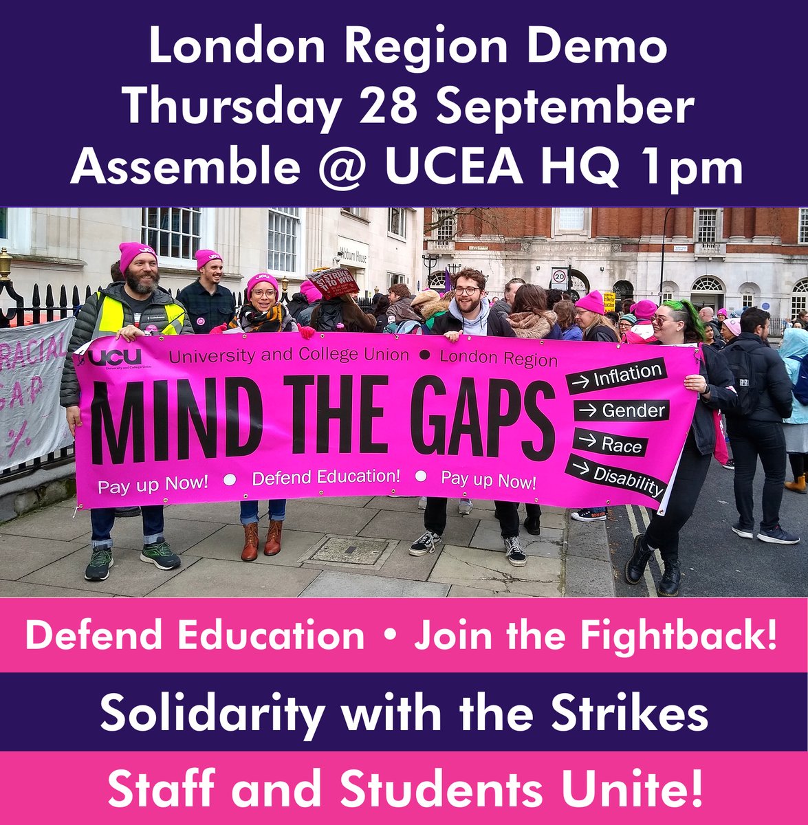 𝗟𝗼𝗻𝗱𝗼𝗻 𝗥𝗲𝗴𝗶𝗼𝗻 𝗗𝗲𝗺𝗼 Thursday 28 September Defend Education • Join the Fightback! Solidarity with the Strikes • Staff and Students Unite! 🏃🏃‍♂️🏃‍♀️🏃‍♂️🏃 Assemble: 1pm, UCEA HQ, Tav. Square March around Bloomsbury Post-demo meeting: 3pm, UCL uculondonregion.wordpress.com/2023/09/23/ucu…