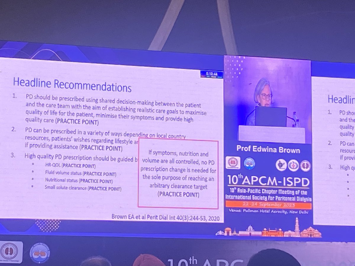 drazmeri's tweet photo. If symptoms, nutrition,volume well controlled, no need to change PD prescription: excellent talk by Prof @EdwinaBrown_PD #ISPD2023 @apcmispd2023 @VinBhargava https://t.co/ipRGzosX5r