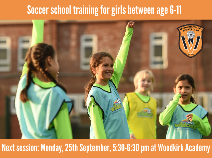 Our Girls soccer school training times have been moved forward to 5:30 pm, as we moved inside now.

If you'd like to try our session, you have the chance to do so. The next one is on Monday the 25th of September at Woodkirk Academy, as usual.

Book now: bit.ly/3UZJqQH