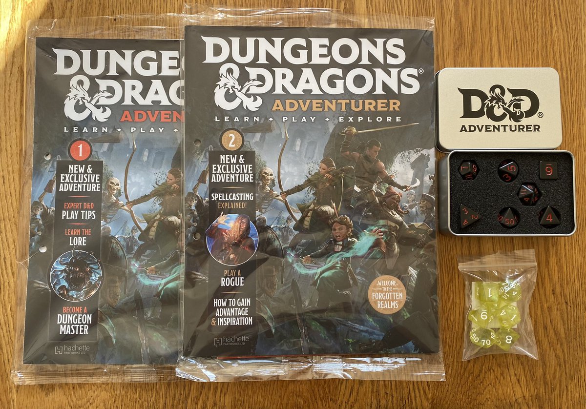 Huzzah! My copies of the first two issues of Dungeons &amp; Dragons Adventurer have arrived (with free dice) 🎉 #dnd