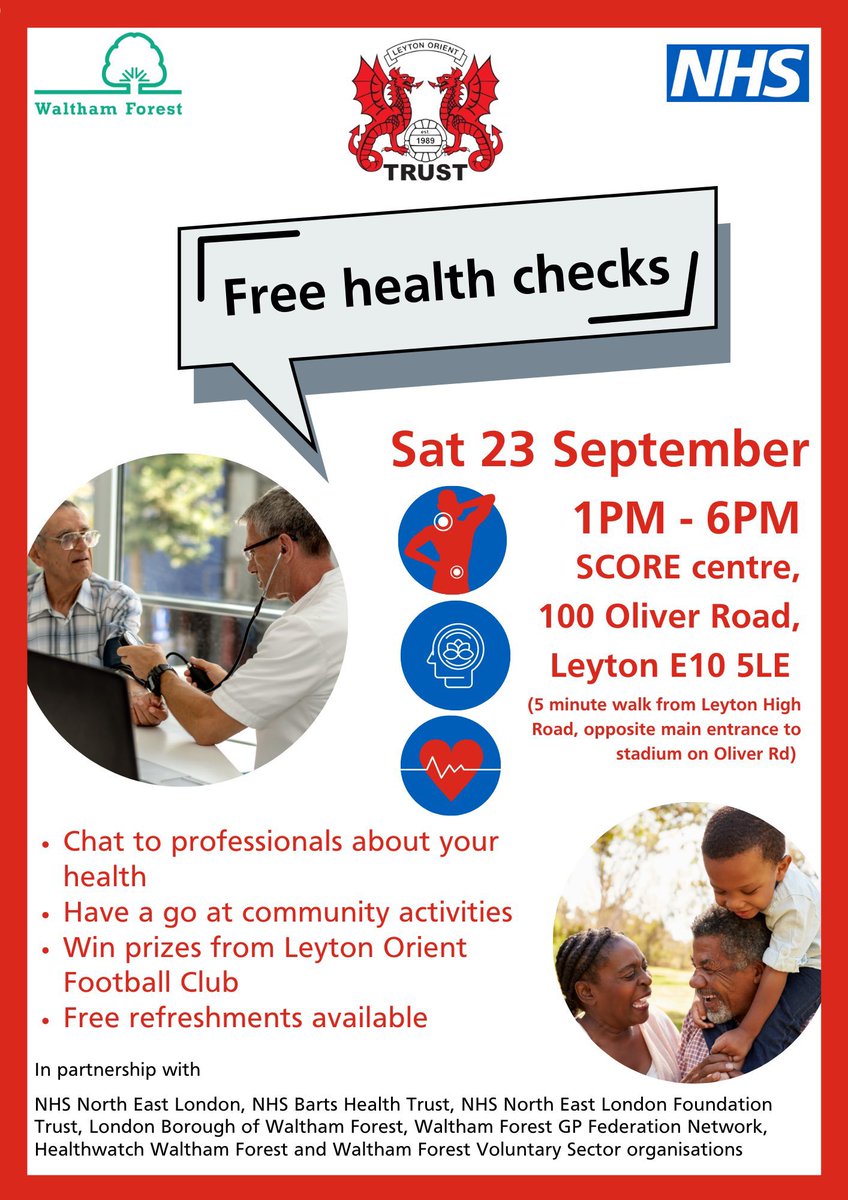 Don’t forget to join us today for free health checks and advice. Come along and meet the Patient Experience Team & NELFT volunteers 👇@NELFT @PCCALAMI @wmakala @EileenTLondon @SultanTaylor2