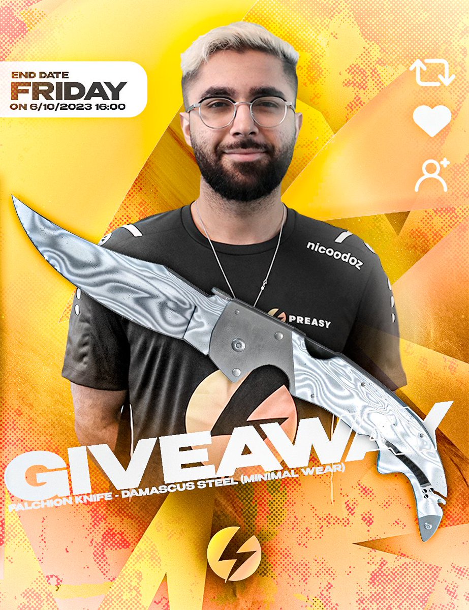 nicoodoz ☔ (@nicoodoz) on Twitter photo GIVEAWAY!
Together with <a href="/PreasyEsport/">Preasy Esport 🇩🇰</a> I would like for you to get the chance to win this MW Damascus Steel Falchion knife.
All you have to do is retweet this post and enter through this link: gleam.io/LdK1i/preasy-e… luck! 🔪
#EasyPreasy GIVEAWAY!
Together with <a href="/PreasyEsport/">Preasy Esport 🇩🇰</a> I would like for you to get the chance to win this MW Damascus Steel Falchion knife.
All you have to do is retweet this post and enter through this link: gleam.io/LdK1i/preasy-e… luck! 🔪
#EasyPreasy