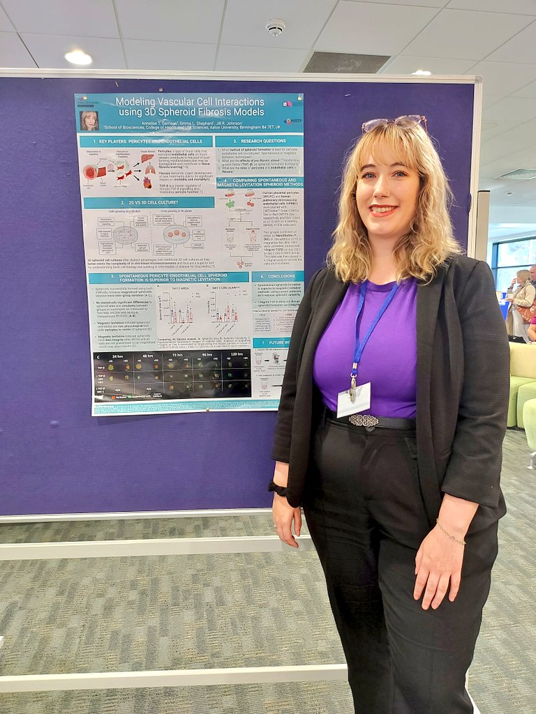 AnneliseGar's tweet photo. Thrilled that my poster "Modeling Vascular Cell Interactions using 3D Spheroid Fibrosis Models" won the award for best poster at the 5th Interdisciplinary Postgraduate Research Conference 2023 at Aston University. #AstonPGRConference23 @MIBTP1 https://t.co/15iWPe2RPY