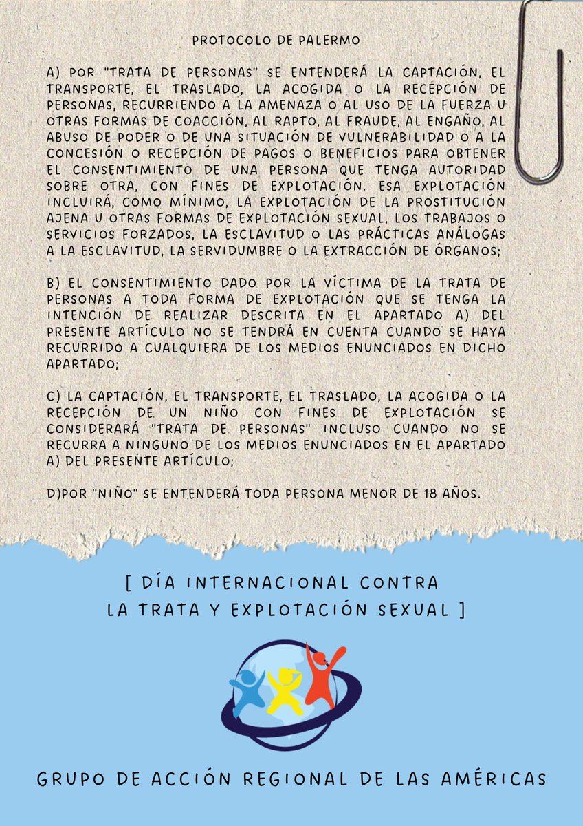 Desde el Grupo de Acción Regional de las Américas, hacemos un llamado a la reflexión ante la problemática que no es ajena para ningún pais. Con el fin de seguir trabajando juntos en la  erradicación de la ESNNA en viajes y turismo.
#TurismoResponsable 
#14PaisesEnMovimiento