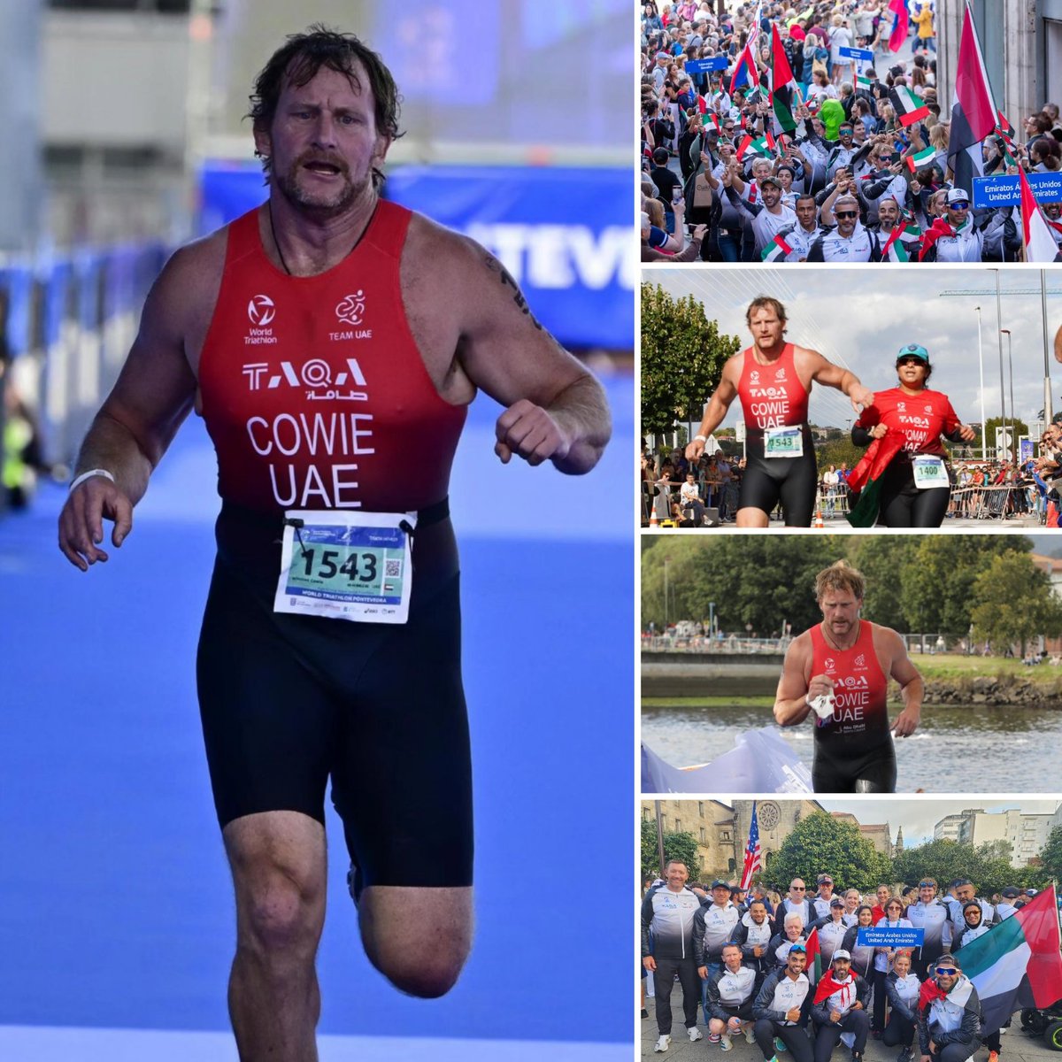 Proud to have represented the #UAE 🇦🇪 at the World #Triathlon Champs in #Pontevedra #Spain 🇪🇸 Grateful to be part of an awsum team. Have got up at 5am every morning for the past 3 months and trained. Worth it today. 27th in the world in age group. Forwards #discipline #commitment