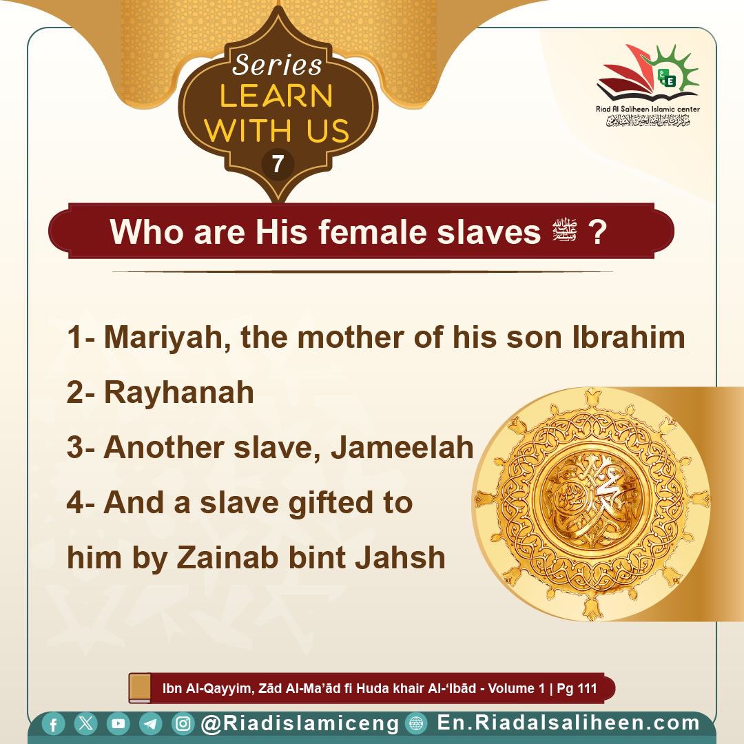 Riadislamiceng's tweet image. #Our_Latest_series

✨ Learn with us ✨

Who are his female servants ﷺ ⁉️❼

#Riad_AlSaliheen_cards #Learn_with_us #Prophet_Muhammad