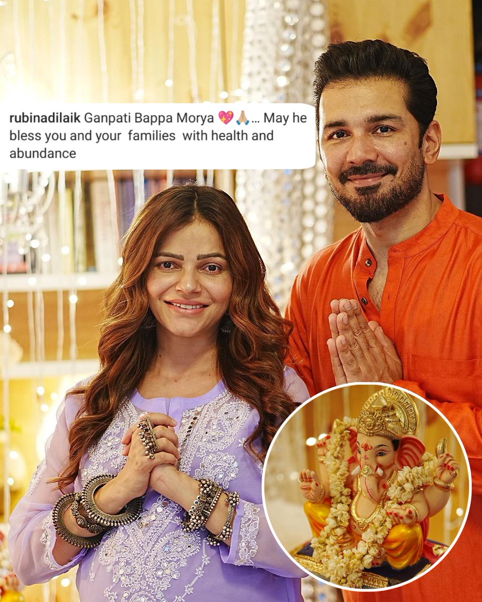 StarStyleStory1's tweet photo. Parents to be Rubina Dilaik &amp; Abhinav Shukla shares a little glimpse from their Ganpati celebrations ❤️
.
.
.
.
#Rubinadilaik #abhinavshukla #starstylestory #rubinav #couplegoals #ganpatibappamorya #ganeshchaturthi2023 https://t.co/Ap6TplJnQp