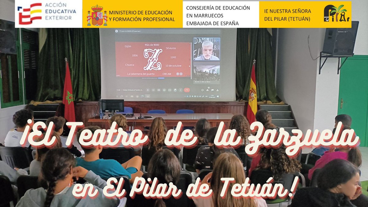 ElPilarTetuan's tweet image. Gracias @TeatroZarzuela  y a su coordinador de actividades educativas Francisco Prendes, por conectar en vivo con nuestro alumnado de 1ESO y acercar este género lírico español a nuestro alumnado de 1ºESO.