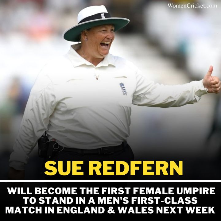 WomenCricketHQ's tweet photo. Sue Redfern will become the first female umpire to stand in men's first class match ✌

#women #cricket #sueredfern #umpire #englandcricket #history #CricketTwitter #WomenCricket https://t.co/IuZc5sf5dj