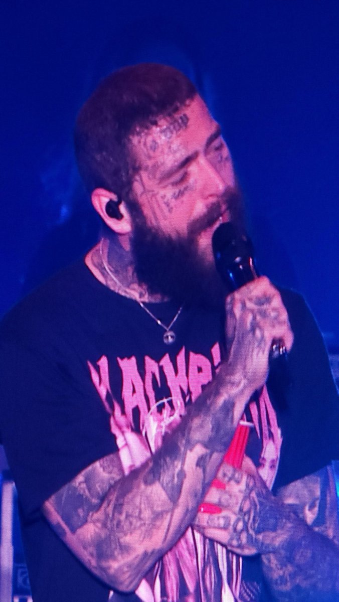 Post Malone performed in Seoul tonight wearing BLACKPINK merch.