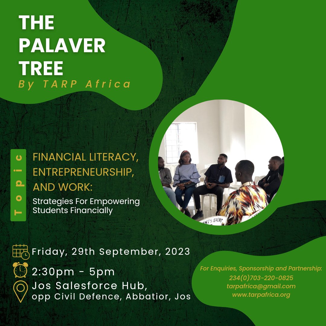 Tarp_Africa's tweet photo. Last month, under the Palaver Tree 🌴, we discussed 'Fee Increments in Nigerian Tertiary Institutions.' Those who attended, most of whom are students, identified that this would pose a challenge to their studies.This month, we invite you to join us under the tree as we discuss.. https://t.co/f4RAyK3lxW
