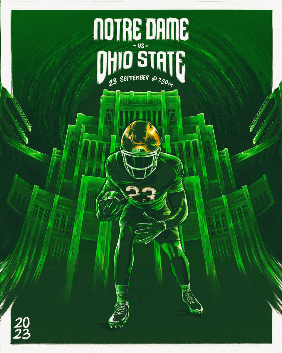 NDFootball's tweet photo. 𝐆𝐚𝐦𝐞𝐝𝐚𝐲

🆚 Ohio State
📆 Saturday, Sept. 23rd
🕝 7:30 pm ET
📺 NBC 
📻 https://t.co/dFv5CBEAdI

#GoIrish☘️ https://t.co/JjgLaZTIqu