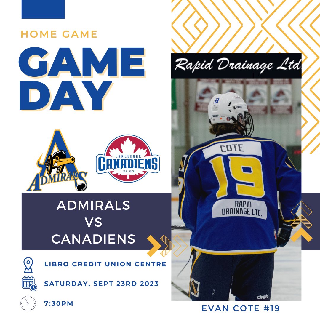 amherstburgjrc's tweet photo. It’s GAME DAY!!!

We are back at the Libro tonight to take on the defending champs Lakeshore Canadiens, puck drop is 7:30 as we look to get into the win column!
#reptheblue https://t.co/qHPHfIF5lv
