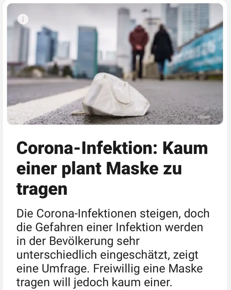 #Corona: Kaum einer plant Maske zu tragen!
Die große Mehrheit der Menschen in Deutschland lehnt dies ab!
Und das ist auch gut und richtig so!
Dass diese Lappen nichts gebracht haben, das ist aufgeklärten Menschen schon sehr lange klar! 😀
#CochraneReview

f7td5.app.goo.gl/ncG7Qa
