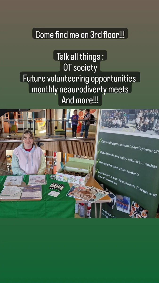 OTsociety_BU (@otsociety_bu) on Twitter photo Come and find <a href="/MiltonViki/">Viki Milton</a> on 3rd floor! <a href="/SUBUClubs/">SUBU Activities</a>
Talking all things: OT society, future volunteering opportunities, monthly neurodiversity meets and more!! Come and find <a href="/MiltonViki/">Viki Milton</a> on 3rd floor! <a href="/SUBUClubs/">SUBU Activities</a>
Talking all things: OT society, future volunteering opportunities, monthly neurodiversity meets and more!!