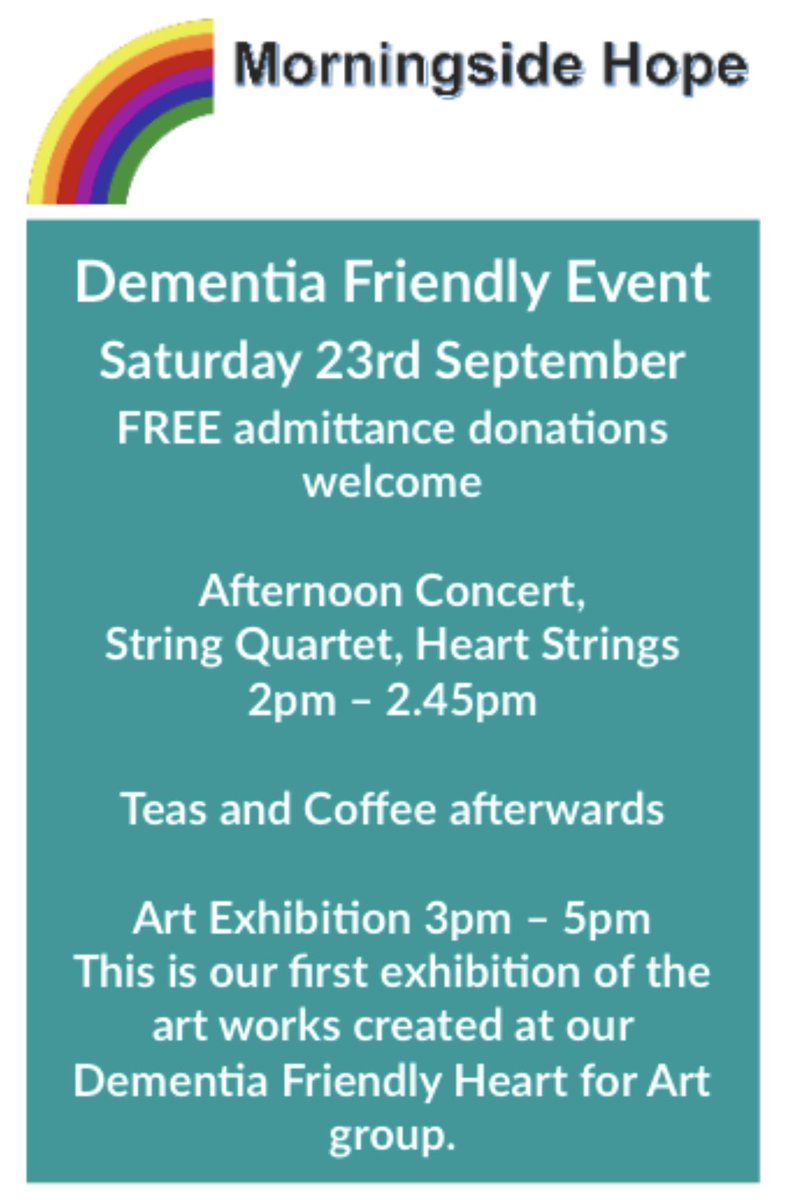 Calling all music and art lovers Morningside Parish Church will hosting a Dementia friendly event this afternoon with concert and art exhibition  #doorsopendays