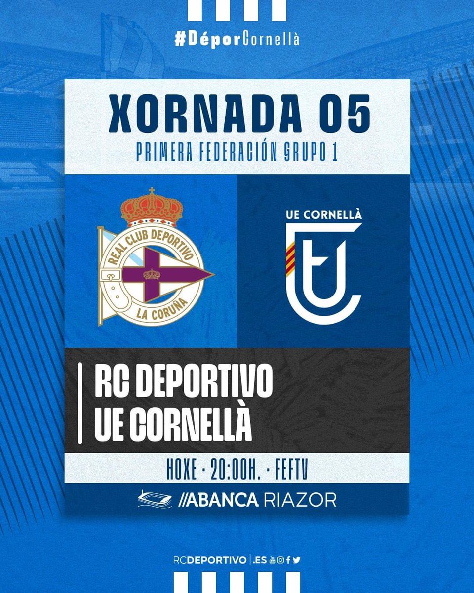 Vandaag ⚽️ wedstrijddag!

We must win the first match home of the season!
💪🏻💪🏻💪🏻💪🏻 ⚽️⚽️⚽️

Forza Depor!
💙🤍💙🤍💙

#forzadepor #vamosdepor  #rcdeportivo #daledé #uecornellà  #hondenlullen