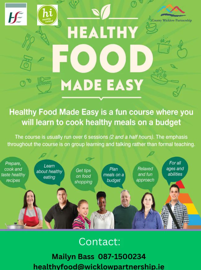 County Wicklow Partnership (@wicklowpship) on Twitter photo Healthy Eating Course running in Arklow and Wicklow on Wednesday's/Thursday. To register contact Mailyn on healthyfood@wicklowpartnership.ie
It is not too late to join. Healthy Eating Course running in Arklow and Wicklow on Wednesday's/Thursday. To register contact Mailyn on healthyfood@wicklowpartnership.ie
It is not too late to join.