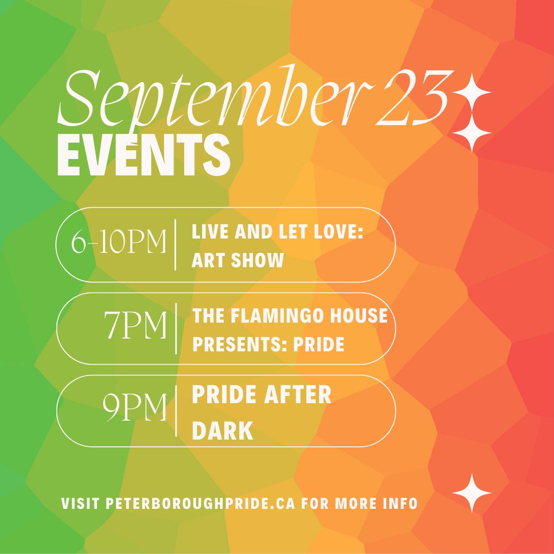 It's the big day for Peterborough-Nogojiwanong Pride Week 2023 and today is filled with so much goodness!

👉 10:30am - Drag Queen Story Time with Betty Baker at Peterborough Public Library

👉 11am-1pm - PFLAG Brunch for Pride at Emmanuel Church

👉 1:30-2:30pm - Pride Parade -