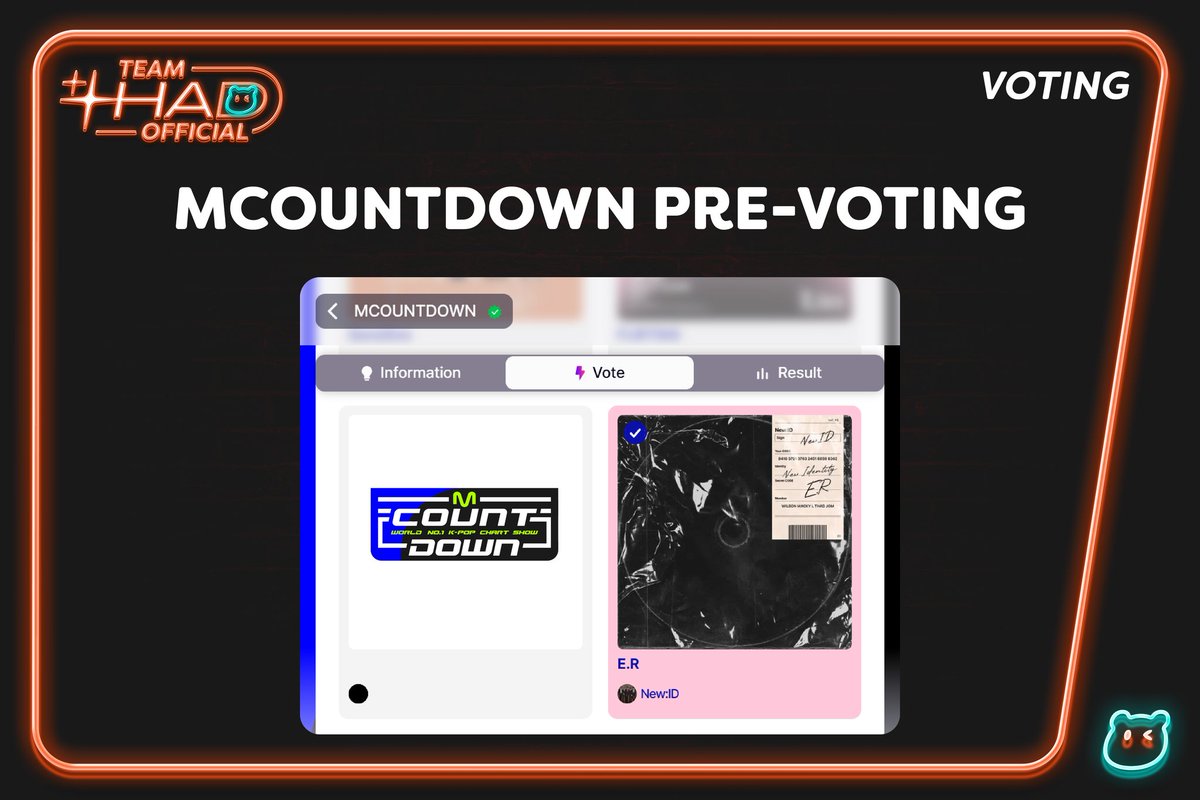 TeamThadOFC's tweet photo. [📲] #TTO_Voting

Thaddybears, get your fingers &amp; devices ready because New:ID's E.R is nominated on M COUNTDOWN! Let's do our best &amp; make Thad's debut song more memorable than ever ✨

🗳️ Vote here: https://t.co/XAkjvYOzjj

#NEWID_THAD #뉴이드_타드
#New_ID_ER #ER @official_newID https://t.co/nu0mEwl91K