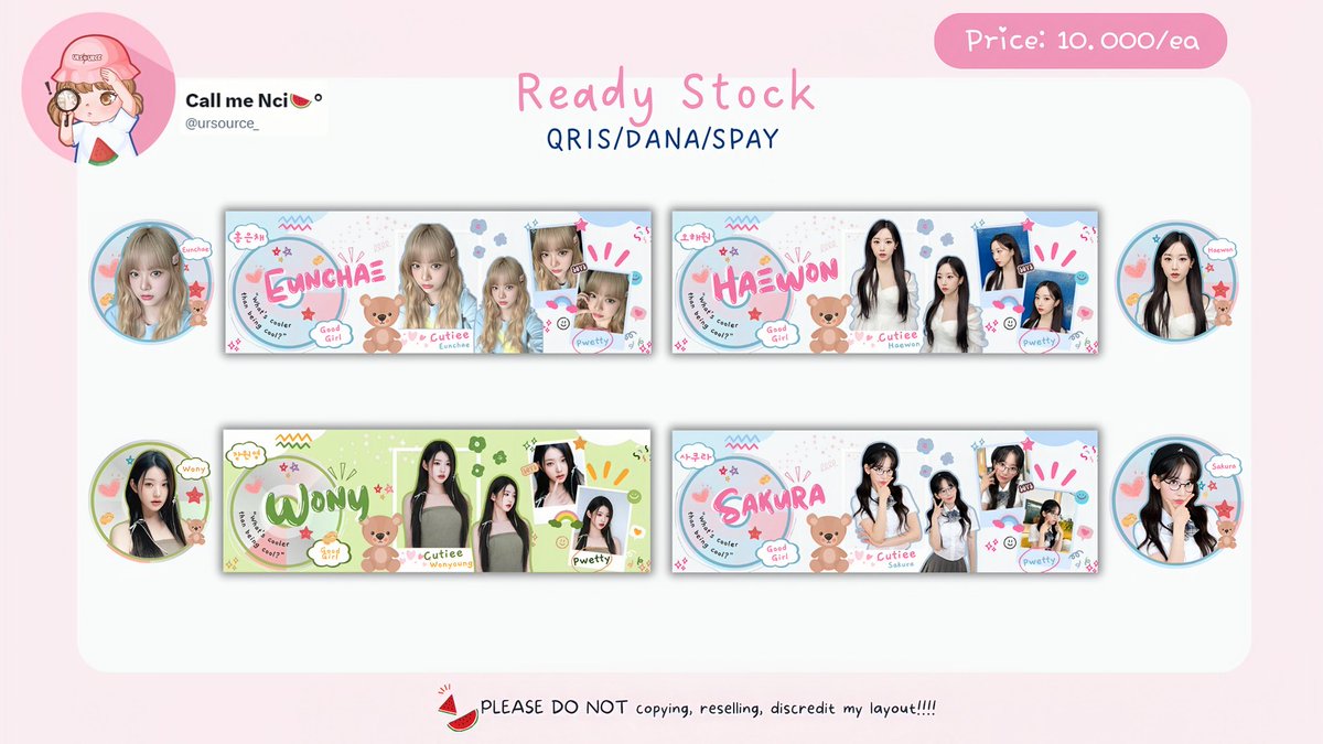 joyfulnci's tweet image. Help RT, 감사-감사♡

Aloha, aku bawa layout GG ready stock 🩷 (10.000/each)
Via: DANA/SPAY/QRIS

Karena ada bebrpa char yg sama, jng lupa mention wrna char yg mau dibeli yah *Yuukk habisiin!! 😗 #zonauang