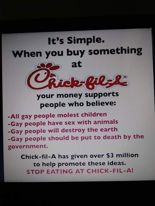 lucypapoosky's tweet photo. Last time Chick-fil-a tried to open in the UK they were shut down in 8 days due to protests from LGBTQ+ activists. Now they're trying again, so here's a reminder of why you should never eat there. https://t.co/eiNMZAFMKx
