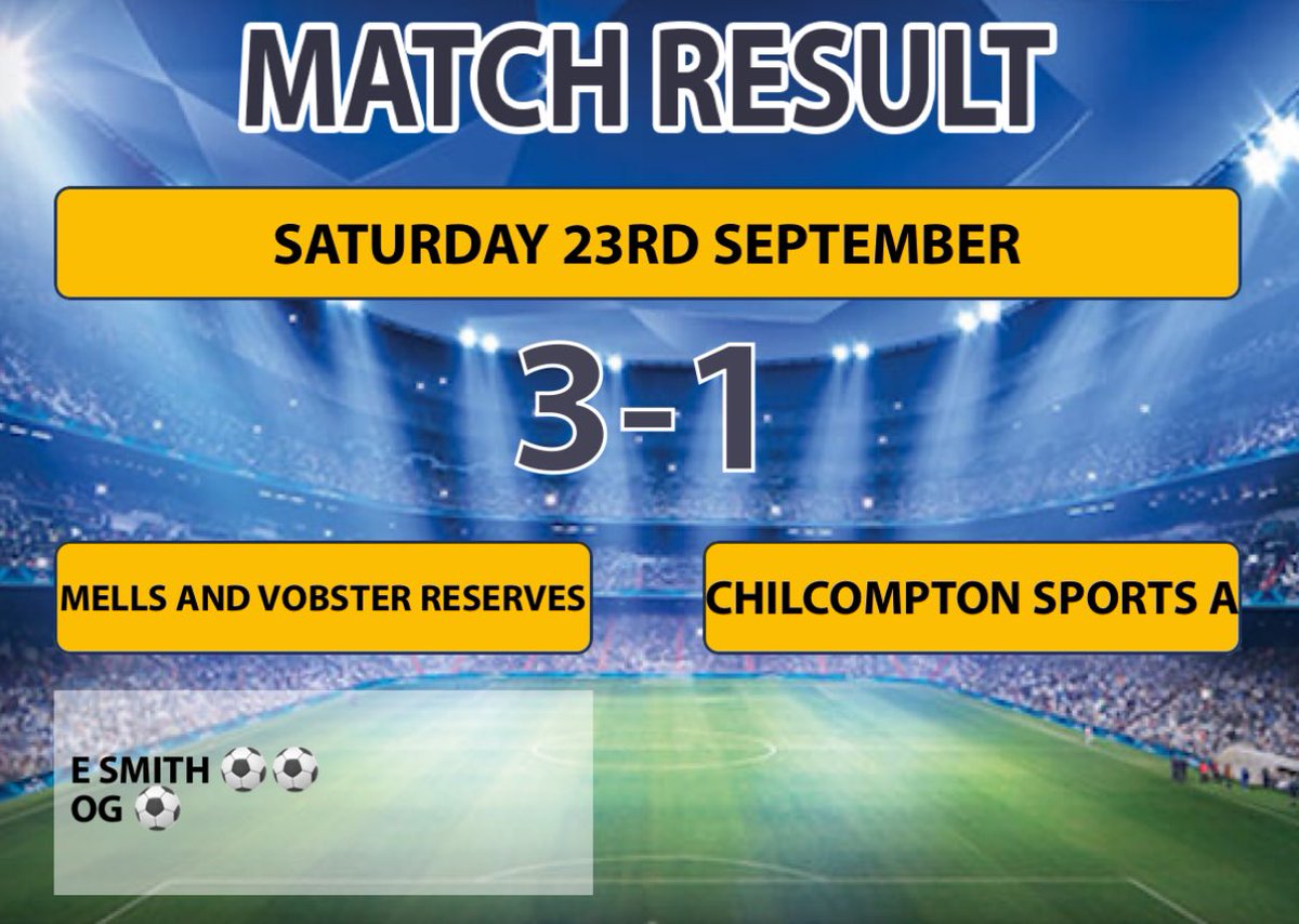 Mells & Vobster F.C (@mellsfc) on Twitter photo The reserves are off to a winning start!! After a slow start, growing into the game coming out 3-1 winners against <a href="/ChilliSports/">Chilcompton Sports</a> A. 2 goals from Elliott, and 1 OG The reserves are off to a winning start!! After a slow start, growing into the game coming out 3-1 winners against <a href="/ChilliSports/">Chilcompton Sports</a> A. 2 goals from Elliott, and 1 OG