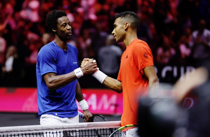 Felix Auger-Aliassime defeated Gael Monfils to give Team World a 3-0 lead. 

Photography: Clive Brunskill/Getty.