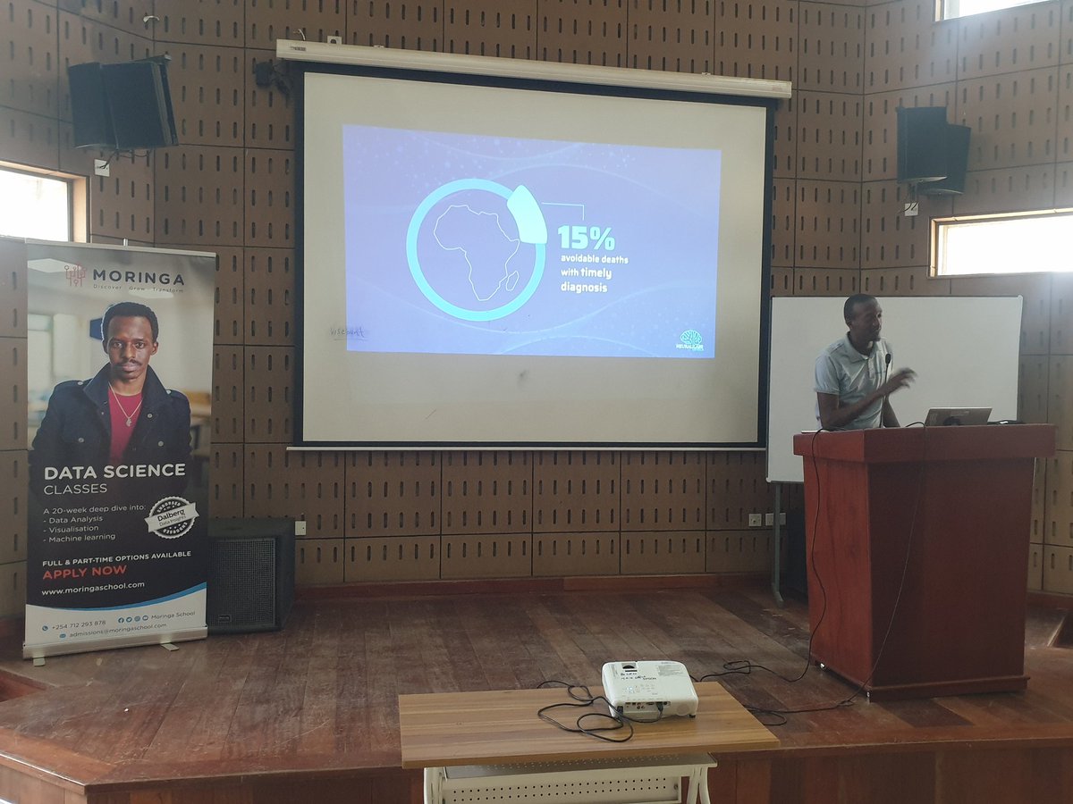 moringaschool's tweet photo. Tom Kinyanjui sharing insights on how AI can revolutionize healthcare. With trained models at @neurallabs lab results can be released within minutes - so you don't have to wait for days anymore! 🙌
FYI, he is a Moringa Data Science alumnus 😎

#DisruptSummit #neurallabs https://t.co/oOIjghh2Pm