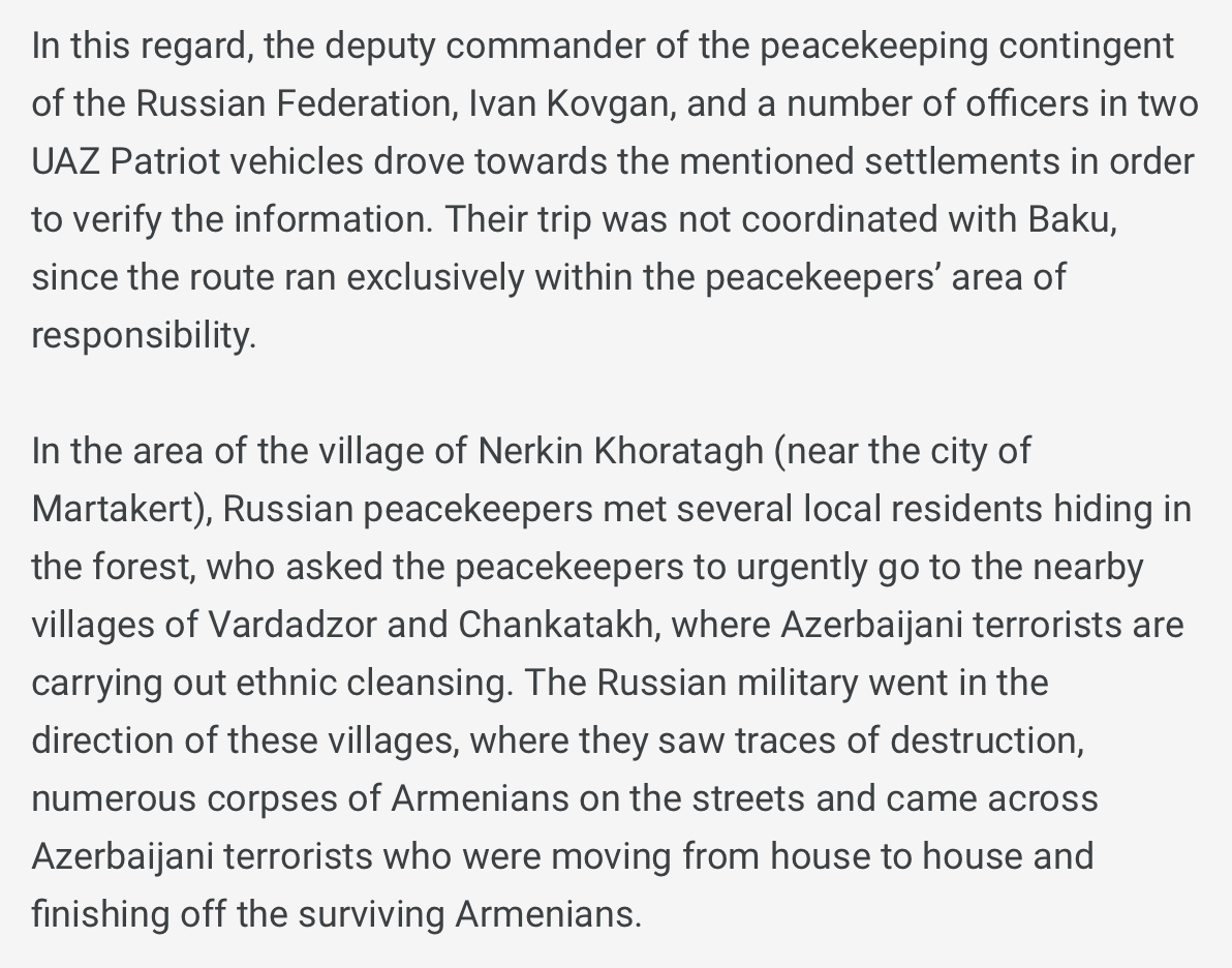 AliTahmizian's tweet photo. Horrific reports surfacing on Telegram that Baku liquidated #Russia's deputy peacekeeping chief and his convoy b/c they were alerted to a massacre, reached the scene of its aftermath and photographed how Azeri forces had raped and mutilated bodies, including of children. #Artsakh https://t.co/ocUYthTNN3