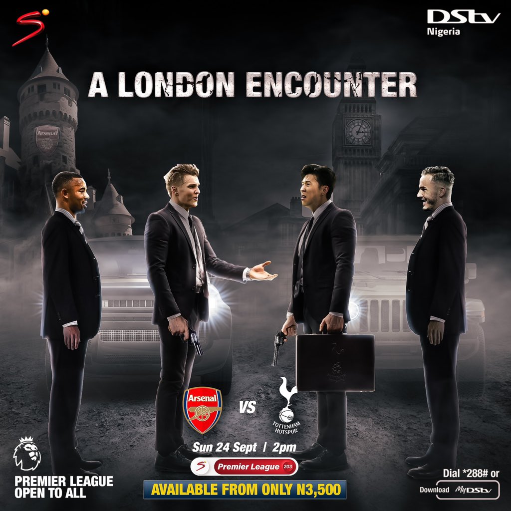 DStvNg's tweet photo. Arsenal vs. Tottenham Hotspur tomorrow at 2pm on Ch. 203!
Brace yourselves for the showdown of the season!
Exclusive from Yanga package onwards. Who's taking home the bragging rights? π€©β½
#DStv #DStvOpenwindow #premierleagueallondstv #football https://t.co/HwJqw4NLX2