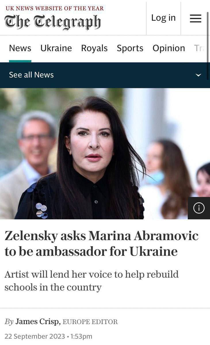 Serbian witch Marina Abramović "Performance" - Marina is to become Ambassador for Ukraine and help rebuild schools.....

Spirit Cooker Satanist Marina Abramovic is going through some hell with her bank accounts being frozen. She explains how PODESTA is helping her