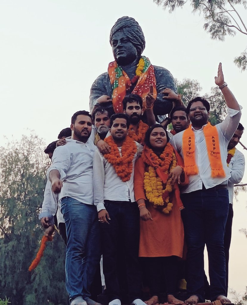 ABVPVoice's tweet image. Yes, we have done it again! 

ABVP candidates - Tushar Dedha wins the President post with a margin of 3115 votes, Aprajita wins the Secretary post with 12937 votes’ margin, and Sachin Baisala wins the Joint Secretary post with 9995 votes over nearest rival.

Congratulations and…