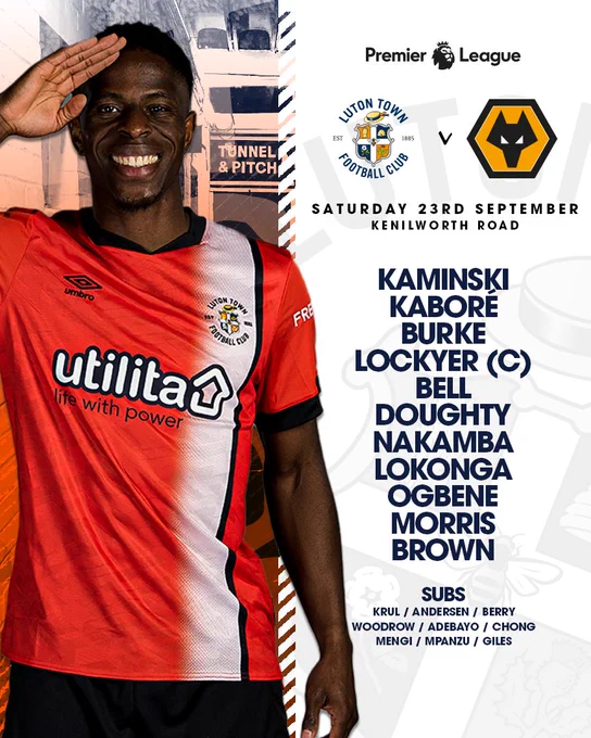 Hatters XI: Kaminski, Kaboré, Burke, Lockyer (C), Bell, Doughty, Nakamba, Lokonga, Ogbene, Morris, Brown.Subs: Krul, Andersen, Berry, Woodrow, Adebayo, Chong, Mengi, Mpanzu, Giles.