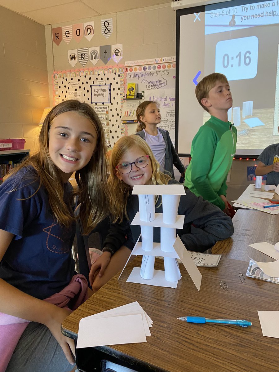 MissPfeifauf's tweet photo. In buddies this week, we practiced our engineering skills and built towers out of index cards. Miss Adler and I were so impressed with the designs and the student’s growth mindsets! Always such a fun way to top off our week! #SMSDTimeToShine https://t.co/MwO5p6xTDf