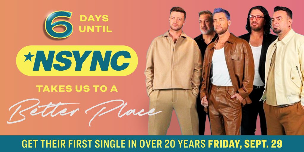 beckyfromkatytx's tweet photo. @nsync ‘s first new song in over 20 years is under a week away! Does this mean the ‘hiatus’ is finally officially over?? @rcarecords @sonymusic @SonyLegacyRecs 
@billboard @spotify @iheartradio 
#nsync #nsyncbetterplace #nsync_better_place #better_place #trolls3 #nsyncreunion https://t.co/B82cfavuiu
