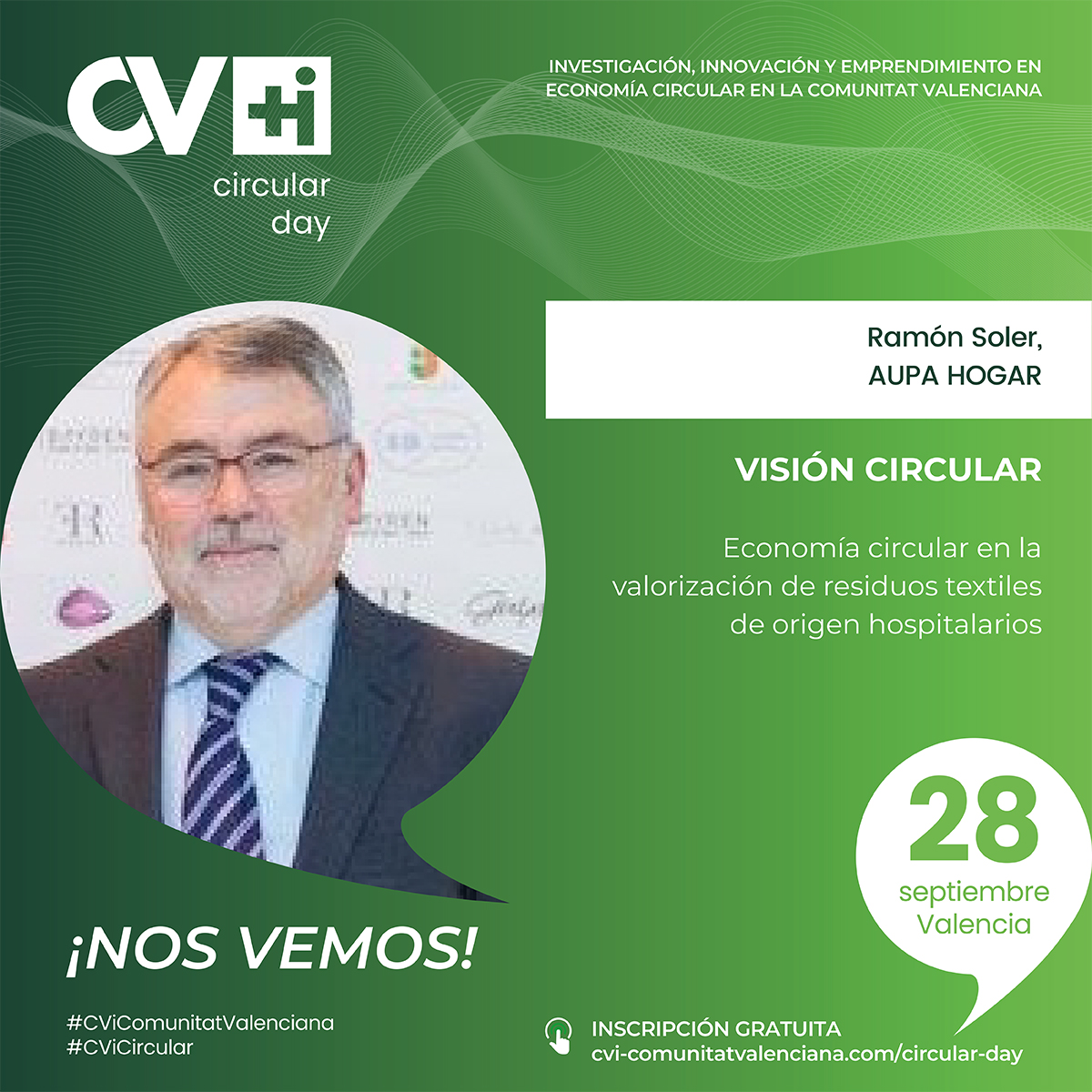 👨‍🔬 Ramón Soler es CEO de Aupa Hogar, empresa textil especialista en material hospitalario 🏥🥼🧵. No te pierdas su presentación en #CViCircular

Inscripciones abiertas 📝 cvi-comunitatvalenciana.com/circular-day/

📅 28 de septiembre 📍 La Rambleta

#VisiónCircular #NosVemos