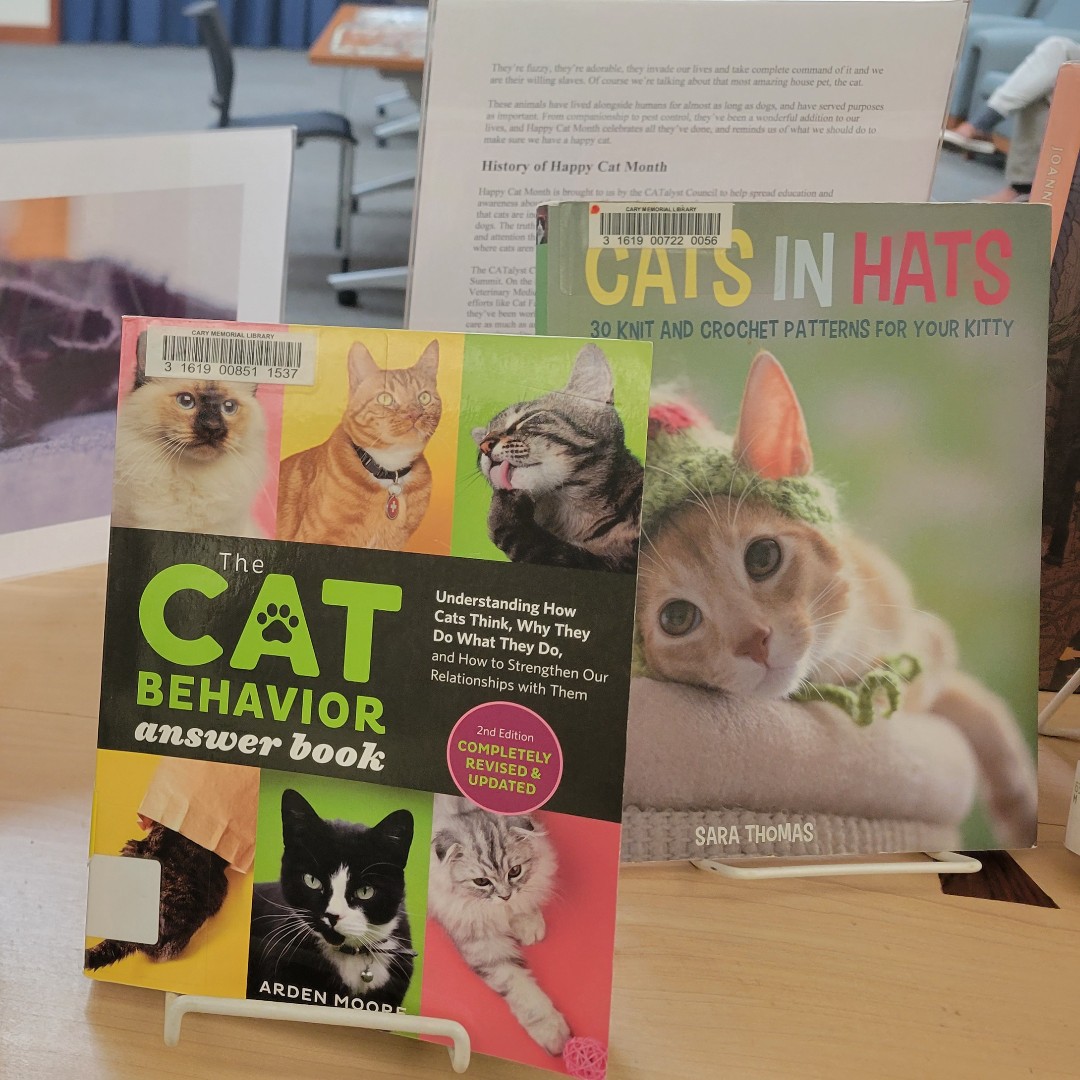 carymemlibrary's tweet image. Apparently September is Happy Cat Month although a lot of library staff like to think that's true every month. Check out the display about a variety of happy cats!
#CaryLibrary #LexingtonMA #HappyCats