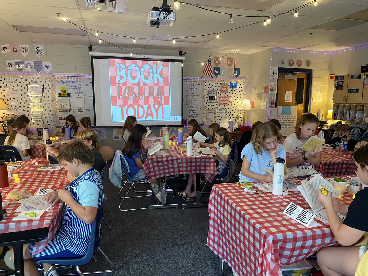 MissPfeifauf's tweet photo. Highlights continued -
2. On Tuesday, 6th grade participated in a BOOK TASTING! One of my very favorite lessons of the year to get students interested in books they may have not chosen off the shelf themselves. Our favorite was The Wild Robot by Peter Brown. 💚 https://t.co/NLHvTvEeoN