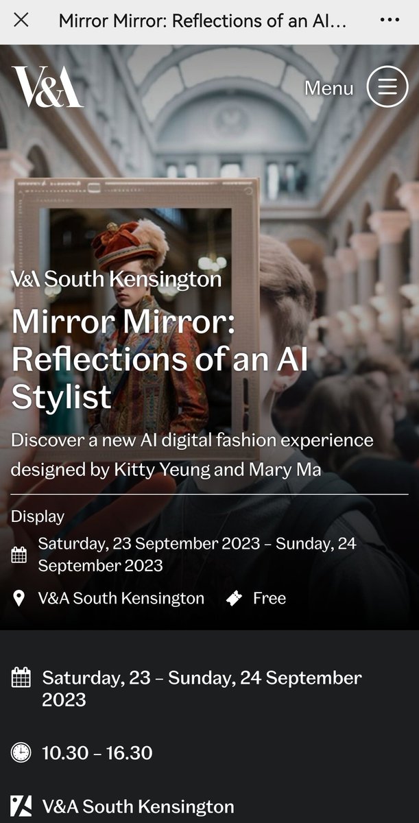 ArtbyPhysicist's tweet photo. How do you look in high-fashion? Find out at the @V_and_A

#artbyphysicist #AIfashion #techfashion #fashiontech #DDW23 #DigitalDesignWeekend https://t.co/GYmd4M3C4r