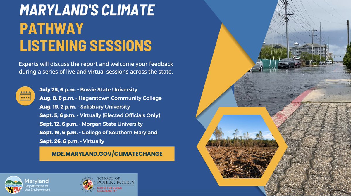 On 9/26 at 6 pm, <a href="/MDEnvironment/">MD Environment</a>  is hosting the last listening session on Maryland's Climate Pathway.  This one is online.

This is an essential opportunity for you to voice the need for strong climate action.

Regiester here: marylandsclimatepathway.com/events