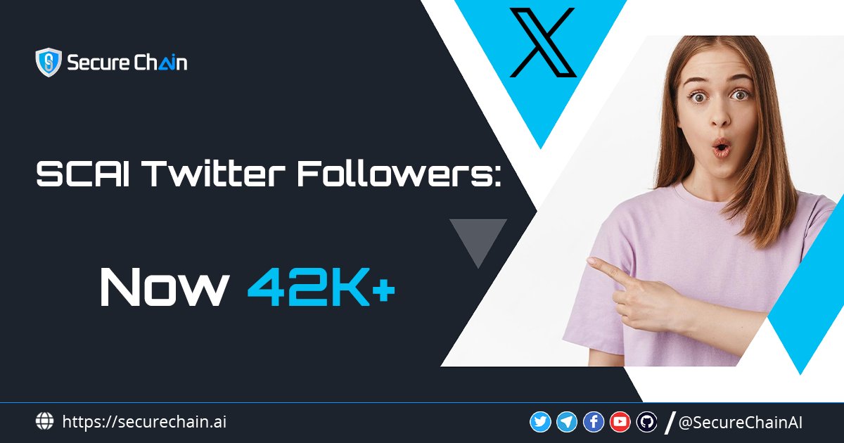 SecureChainAI's tweet photo. 📢 We are thrilled to announce that SCAI's Twitter followers have reached an incredible milestone of 42K+ ! 🎉 

This achievement would not have been possible without the unwavering support of our amazing community members. 😊 

💙 We want to extend our heartfelt gratitude to each and every one of you who has been a part of our journey. 🙏 

🦾 Your engagement, enthusiasm, and dedication have been the driving force behind our growth. 🚀 

🌟 As we continue to expand and explore new horizons in the world of artificial intelligence, we look forward to your continued support. Together, we will continue to push boundaries and make strides in the field. Thank you for being a part of the #SCAI community! 👏 

================================

#SecureChainAI #SCAIcommunity 👥💙🤍