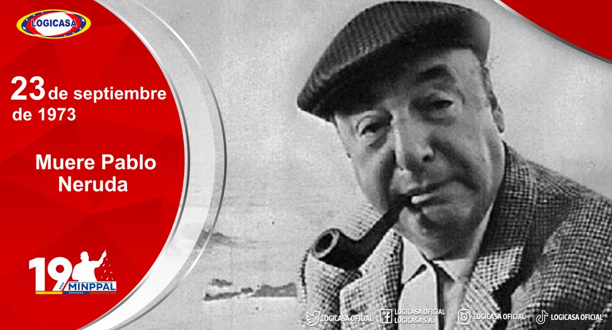 #Efeméride🗓️ || Un día como hoy #23Sep, pero del año 1973, murió Pablo Neruda, uno de los poetas más fecundos de la literatura chilena,latinoamericana y mundial del siglo XX, la influencia de su vida y su obra trasciende el ámbito literario, cultura popular y académica.