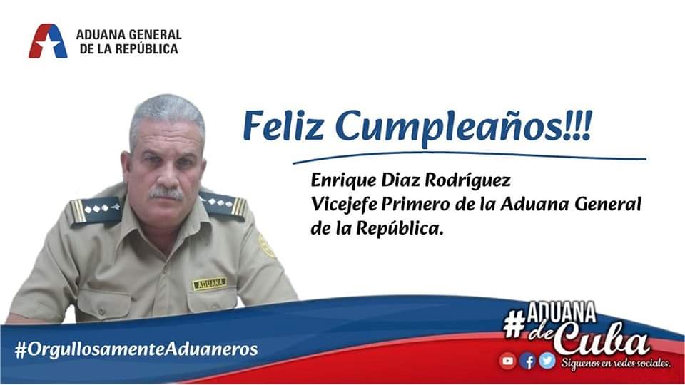 Yaritza47316778's tweet photo. Este #23Septiembre está de cumpleaños Enrique Díaz Rodríguez, Vicejefe Primero de la #AduanadeCuba. Ejemplo de exigencia, abnegación y consagración al trabajo es una guía a seguir por nuestra #JuventudAduanera.

¡Feliz Cumpleaños! 🎉
#AduanaCienfuegos 
#AduanadeCuba https://t.co/qRaiBJb1m2